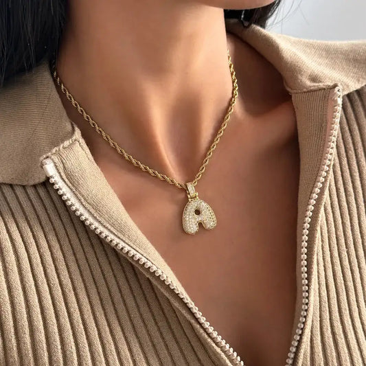 Bubble Letter Initial Necklace